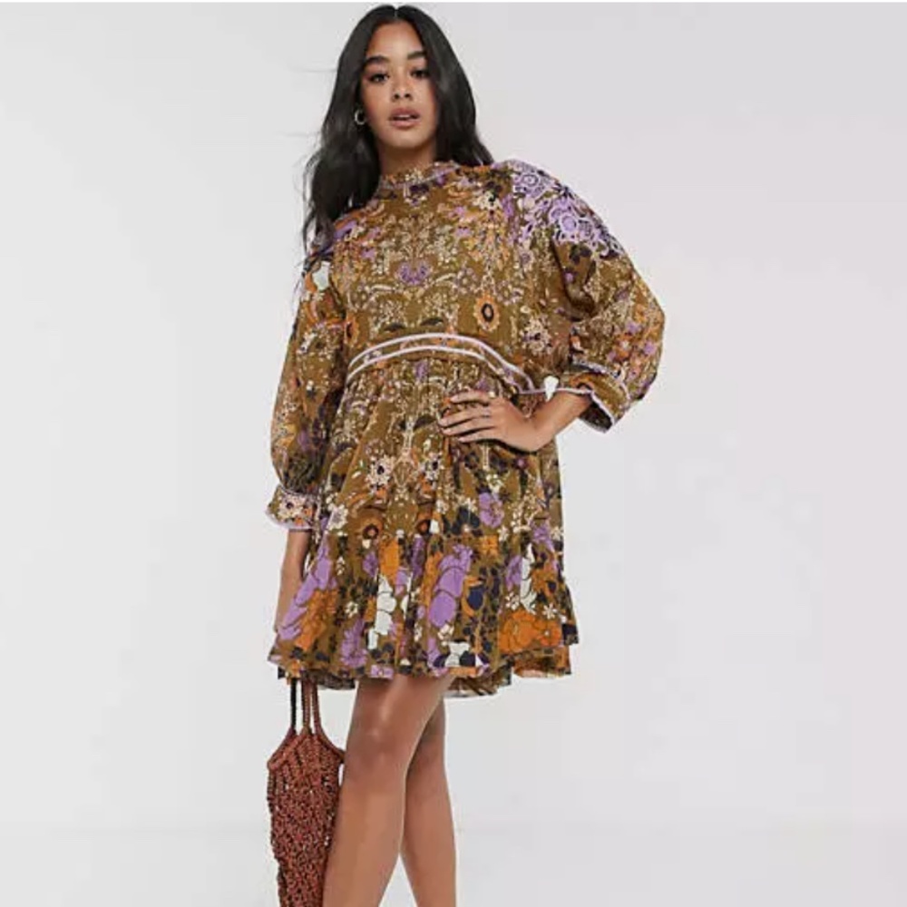 Free People Boho Dress High Neck Open Back Size XS
